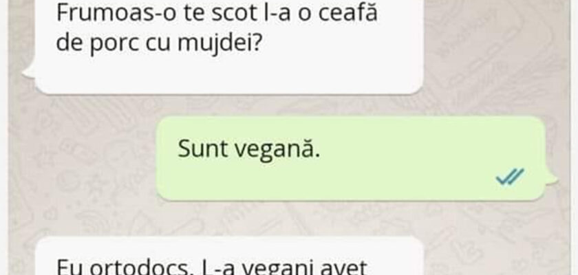 Bancul de sâmbătă | Agramatul, vegana și ceafa de porc